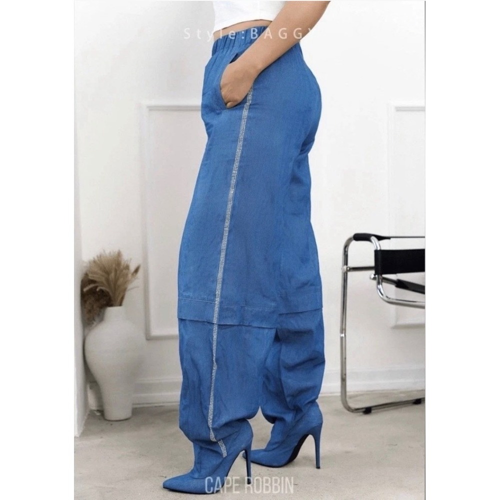 NIB Cape Robbin Denim Pants Baggy Heels Slouchy Stiletto Rhinestone Womens Sz 10